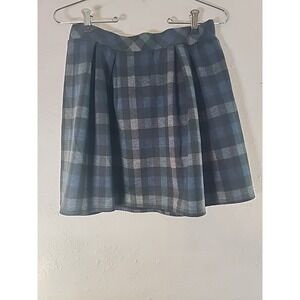 Y2K Joe B Black Blue Plaid Pleated Mini Skirt Size L 16 Inch Length School Girl